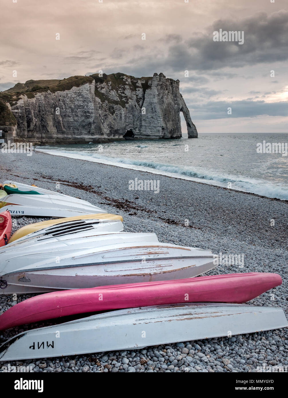 Boats on the beach of Etretat in Normandy, Thursday 17 August 2017 ...