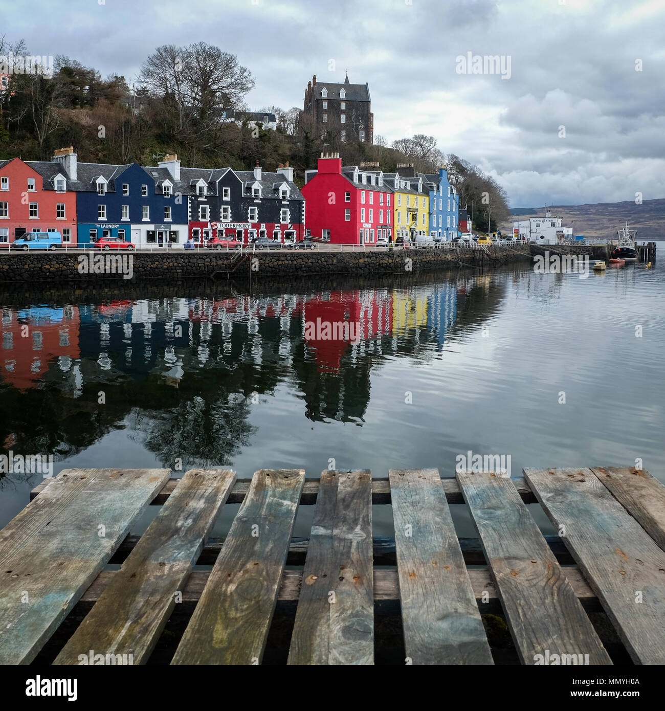 Main street of the town of Tobermory with its typical colorful houses