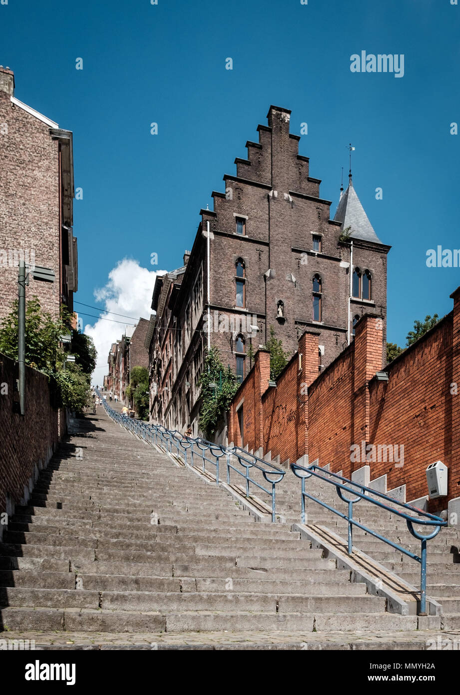 View on Montagne de Beuren stairway in the city of Liège in Belgium. Stock Photo