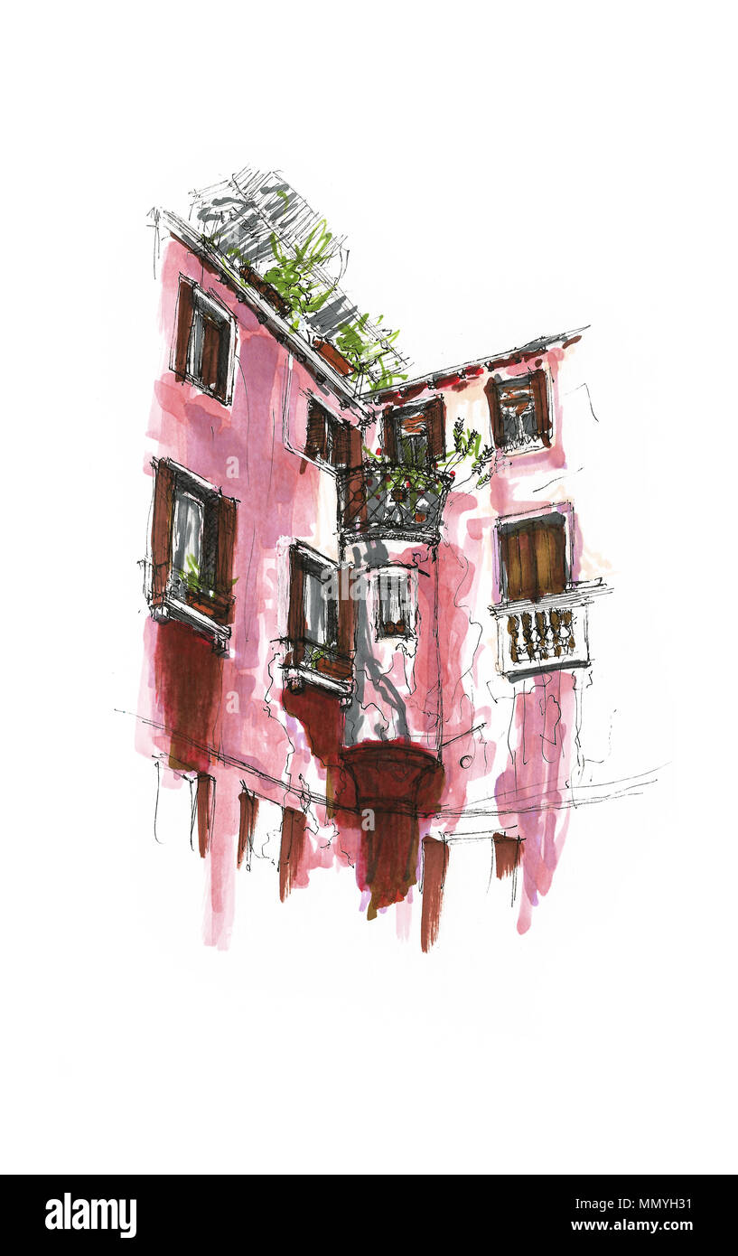 Elements Of Venice Italy Painted Sketch Art Work And