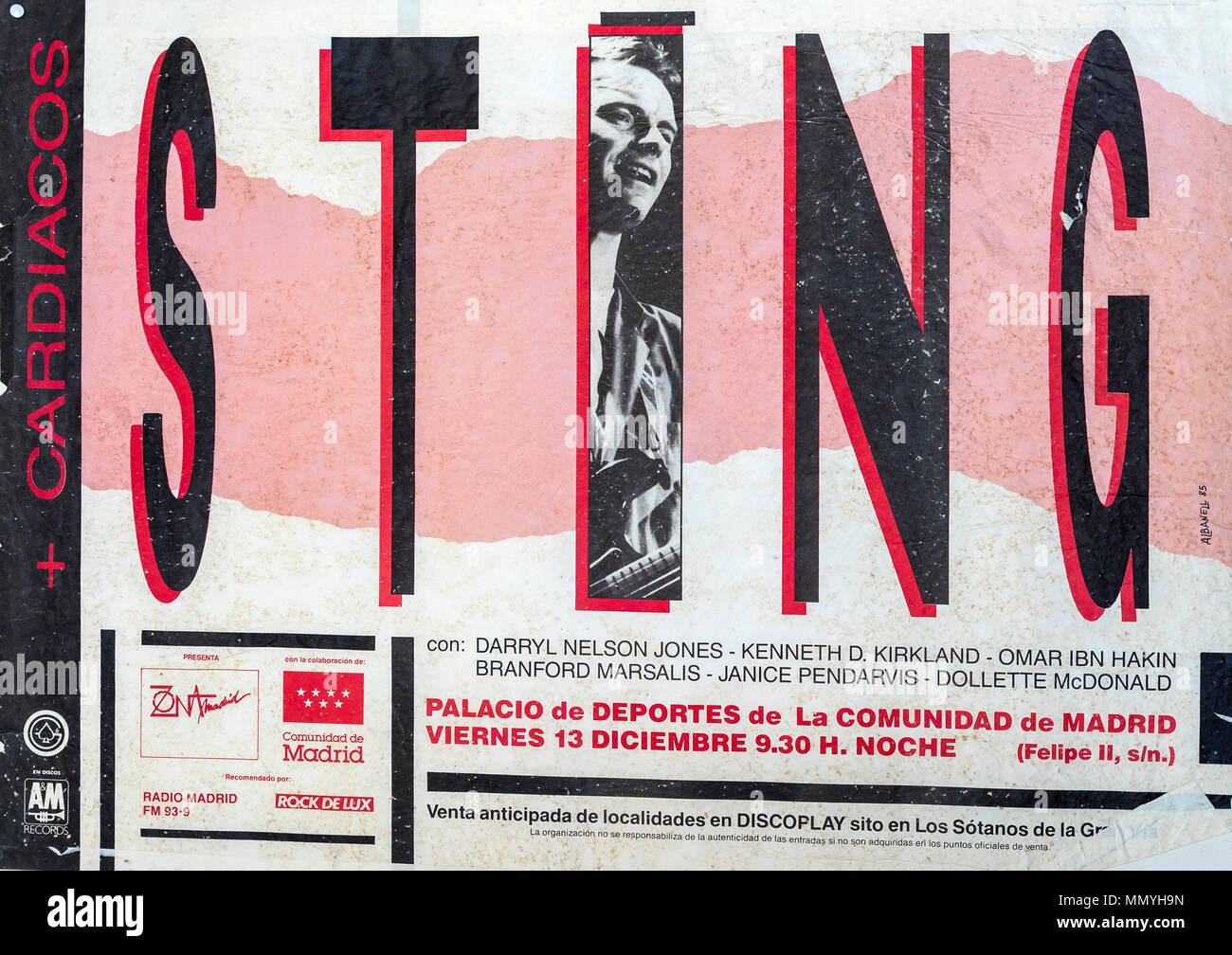 Sting first solo tour featuring Branford Marsalis in Madrid, 1985, Musical concert poster Stock Photo