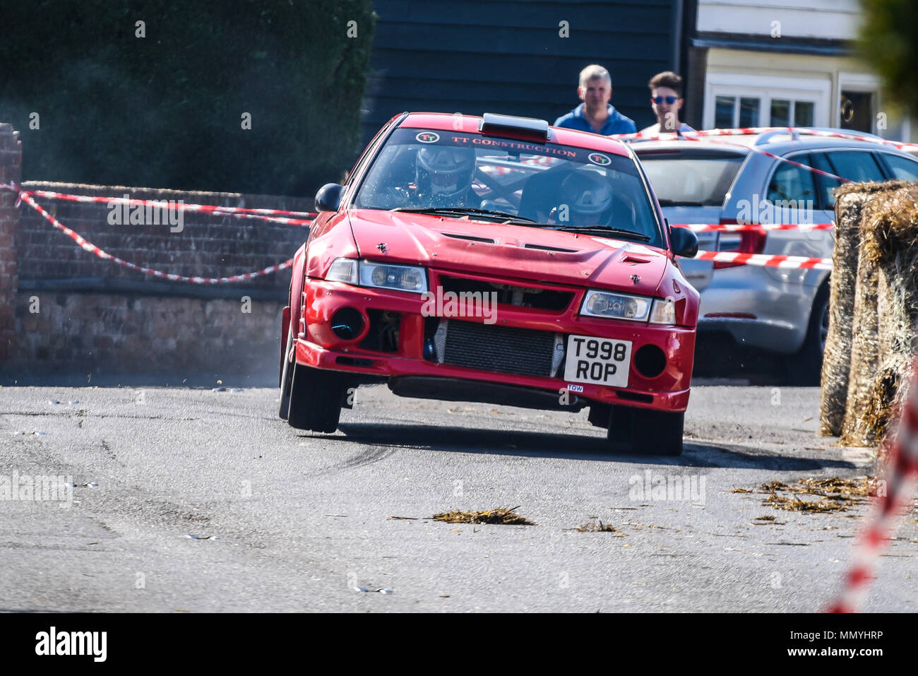Dave Taylor driver Brian Cammack co driver racing Mitsubishi Evo 6 in the closed public road Corbeau Seats car Rally Tendring and Clacton, Essex, UK Stock Photo