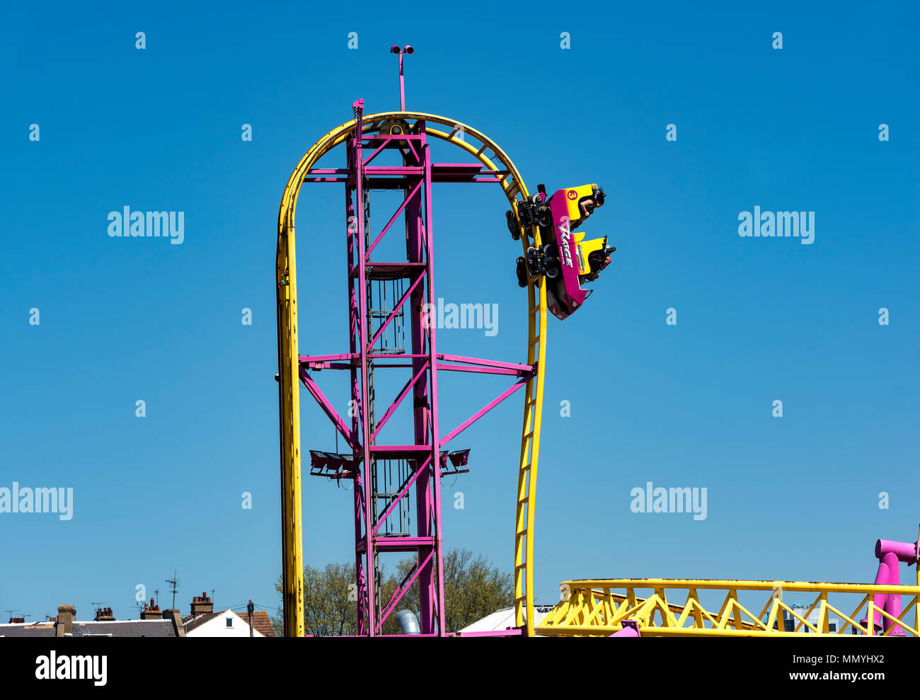 Rage rollercoaster at Adventure Island amusement park  Southend on Sea. Stock Photo