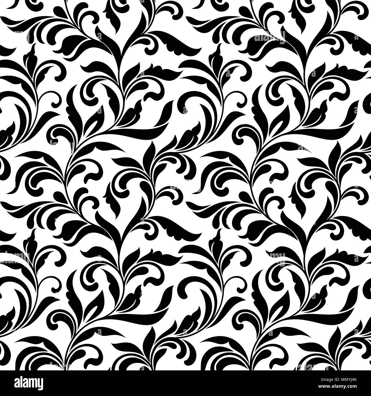 Elegant seamless pattern. Tracery of swirls and decorative leaves