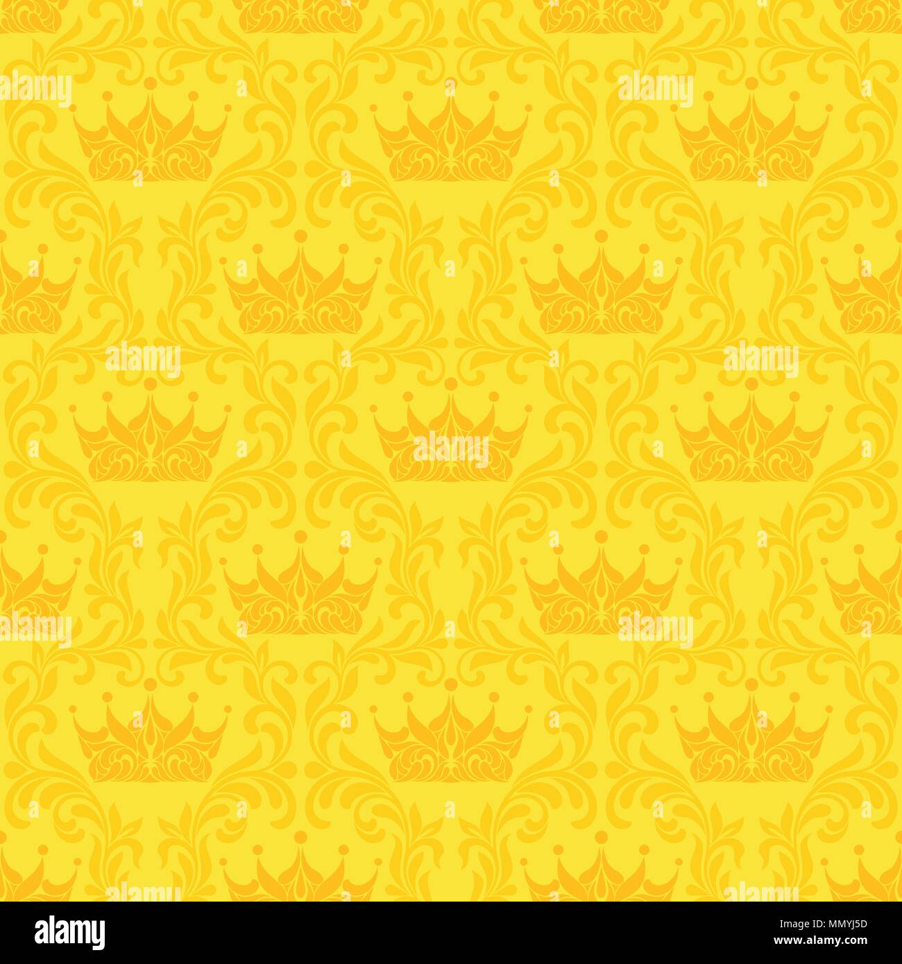 Royal Seamless Pattern. Crown and floral vintage tracery on a yellow  background Stock Vector Image & Art - Alamy
