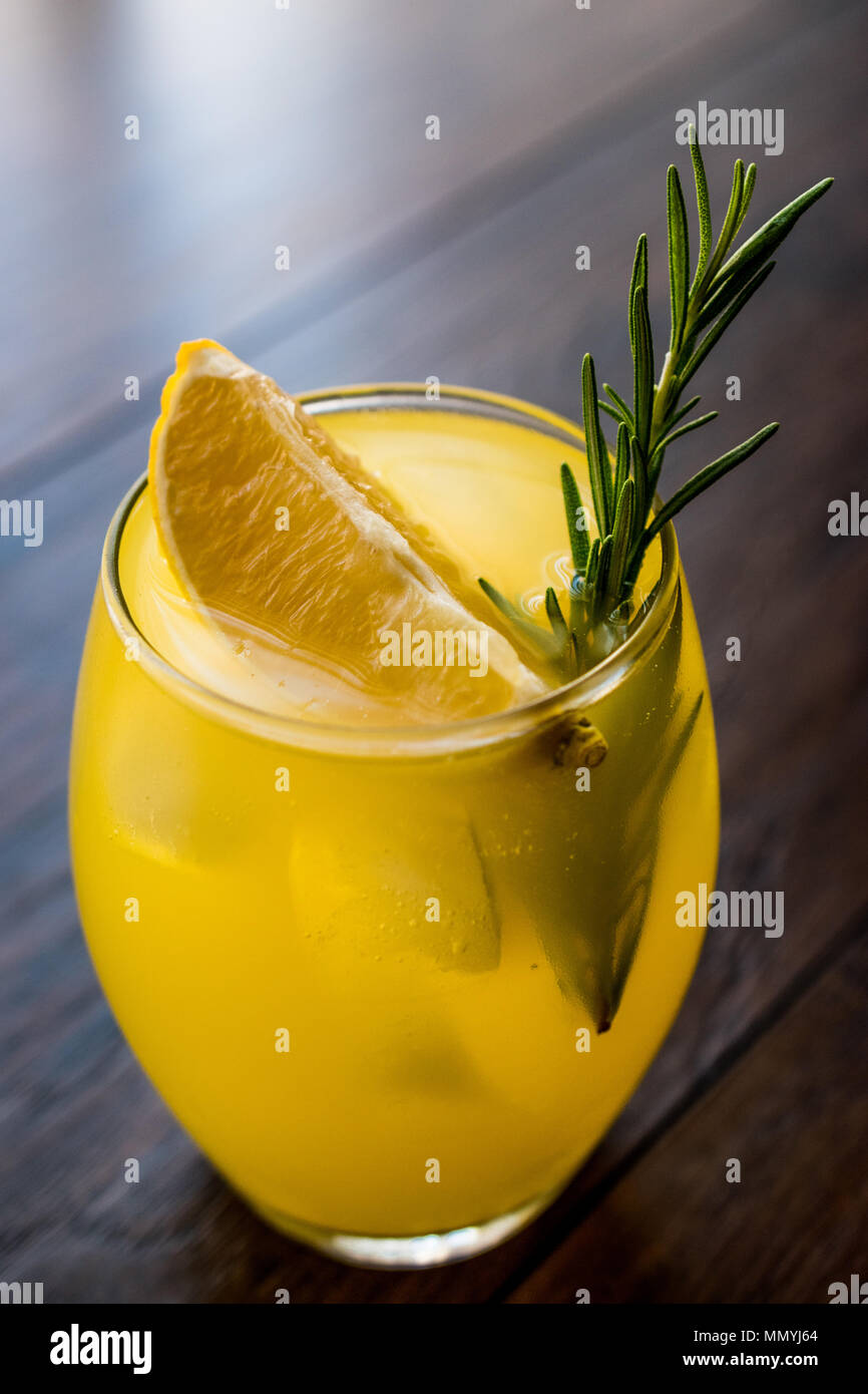 Meyer Lemonade with Rosemary and Vodka. Beverage Concept Stock Photo
