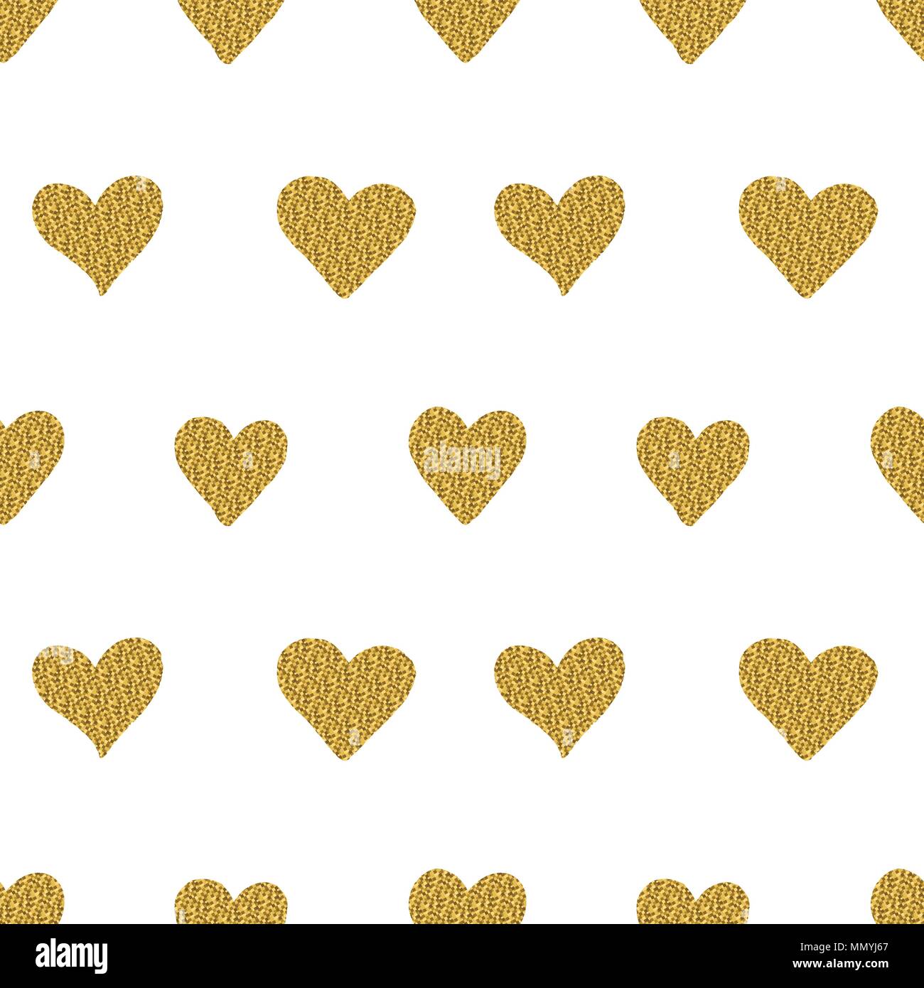 Seamless pattern with golden glitter hearts isolated on a white