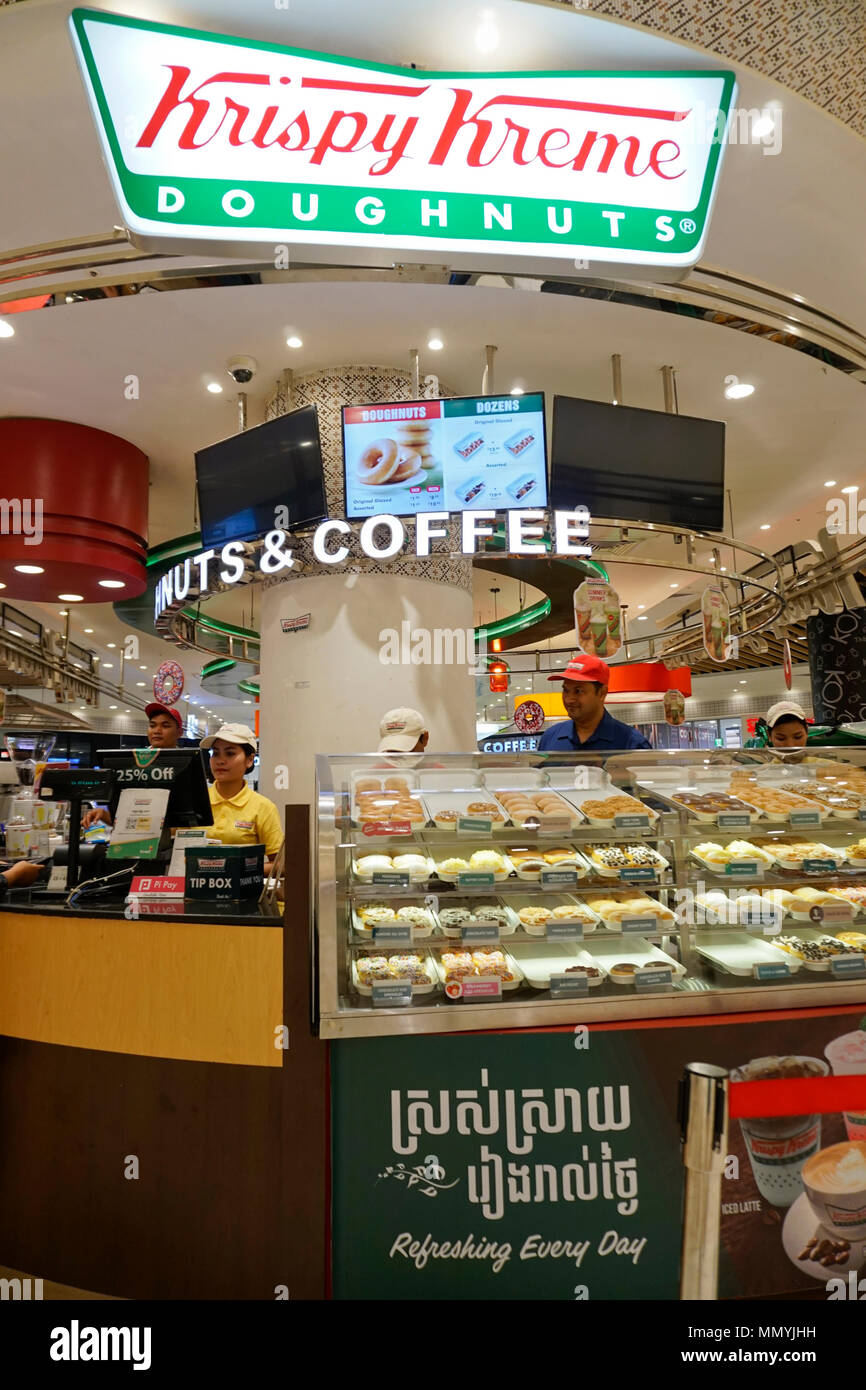Krispy Kreme in the food court at Aeon Mall, Phnom Pehn, Cambodia Stock