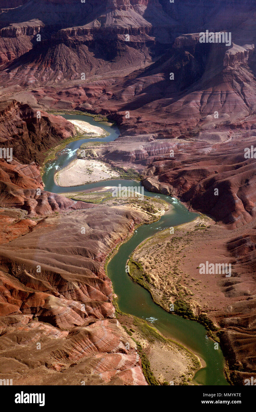 Grand Canyon river view from a helicopter. Arizona, United States. Stock Photo