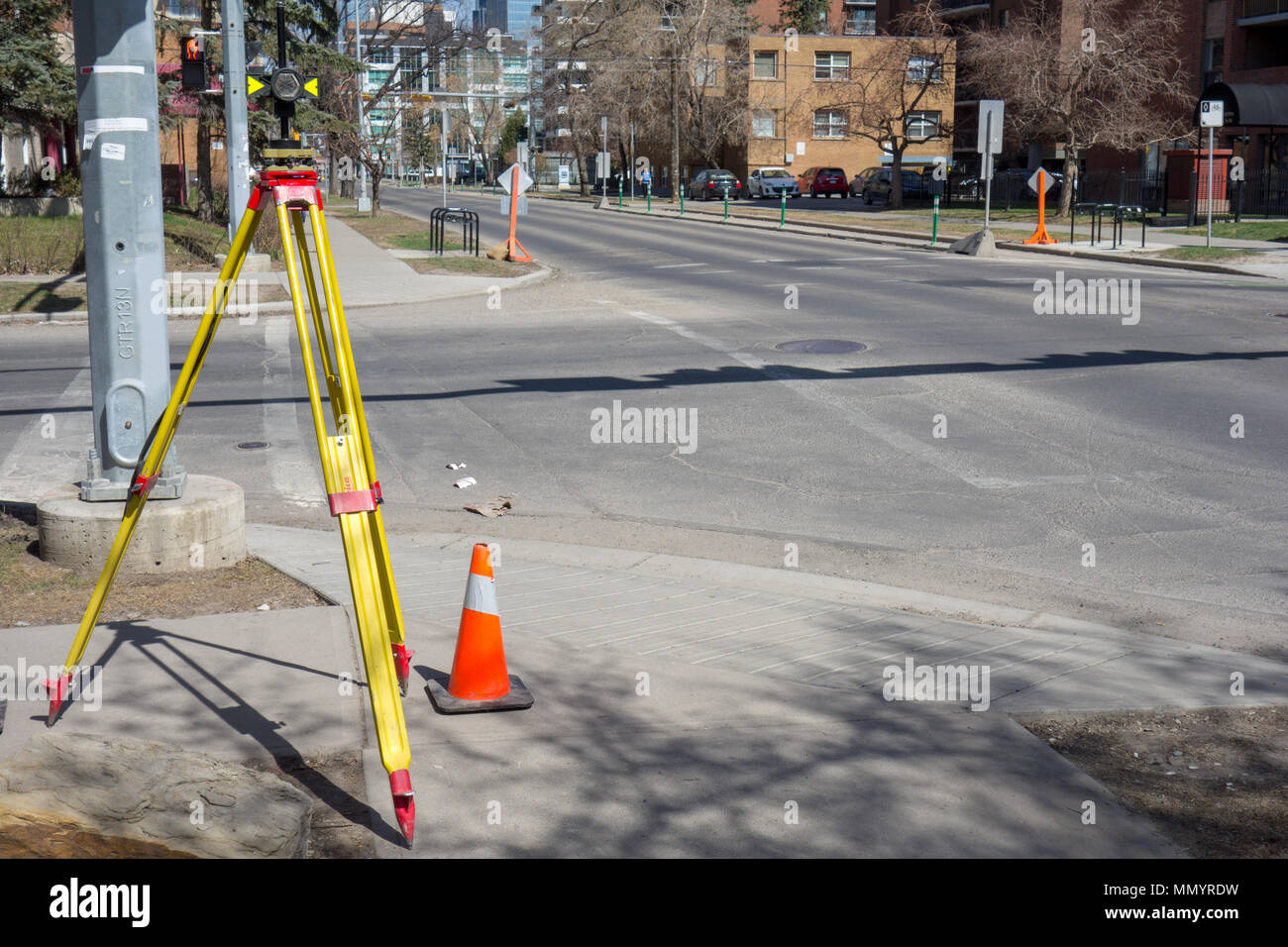 Survey prism in the beltline in Calgary, Alberta Stock Photo Alamy