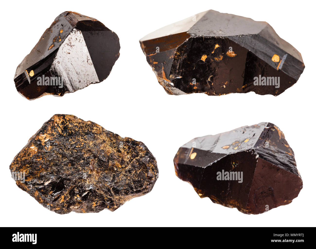 set of various Cassiterite (Tin ore) minerals isolated on white
