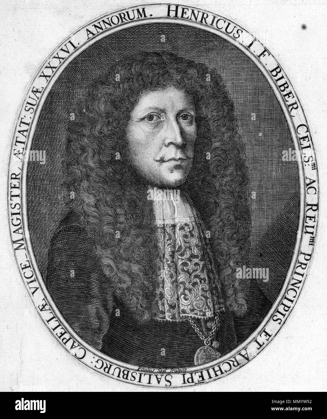 . Deutsch: Heinrich Ignaz Franz von Biber (* 12. August 1644 in Wartenberg, Böhmen; † 3. Mai 1704 in Salzburg), Komponist  . 1680. Paul Seel H.I.F.Biber Stock Photo