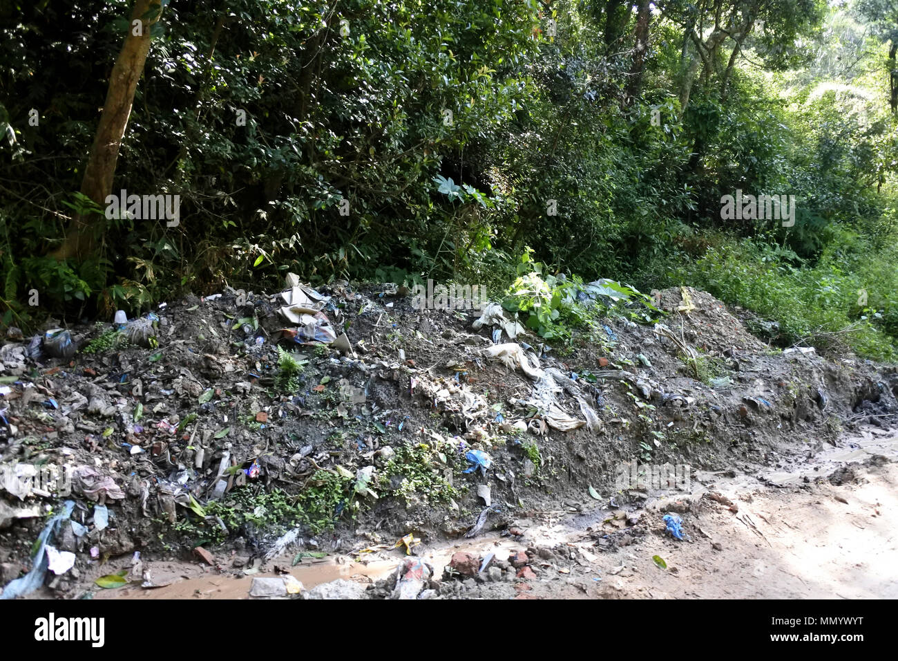 Fly tipping of rubbish all kinds in a country lane, Kathmandu, Nepal