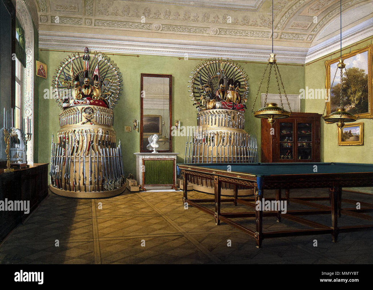 . English: Interiors of the Winter Palace. The Billiard Room of Emperor ...