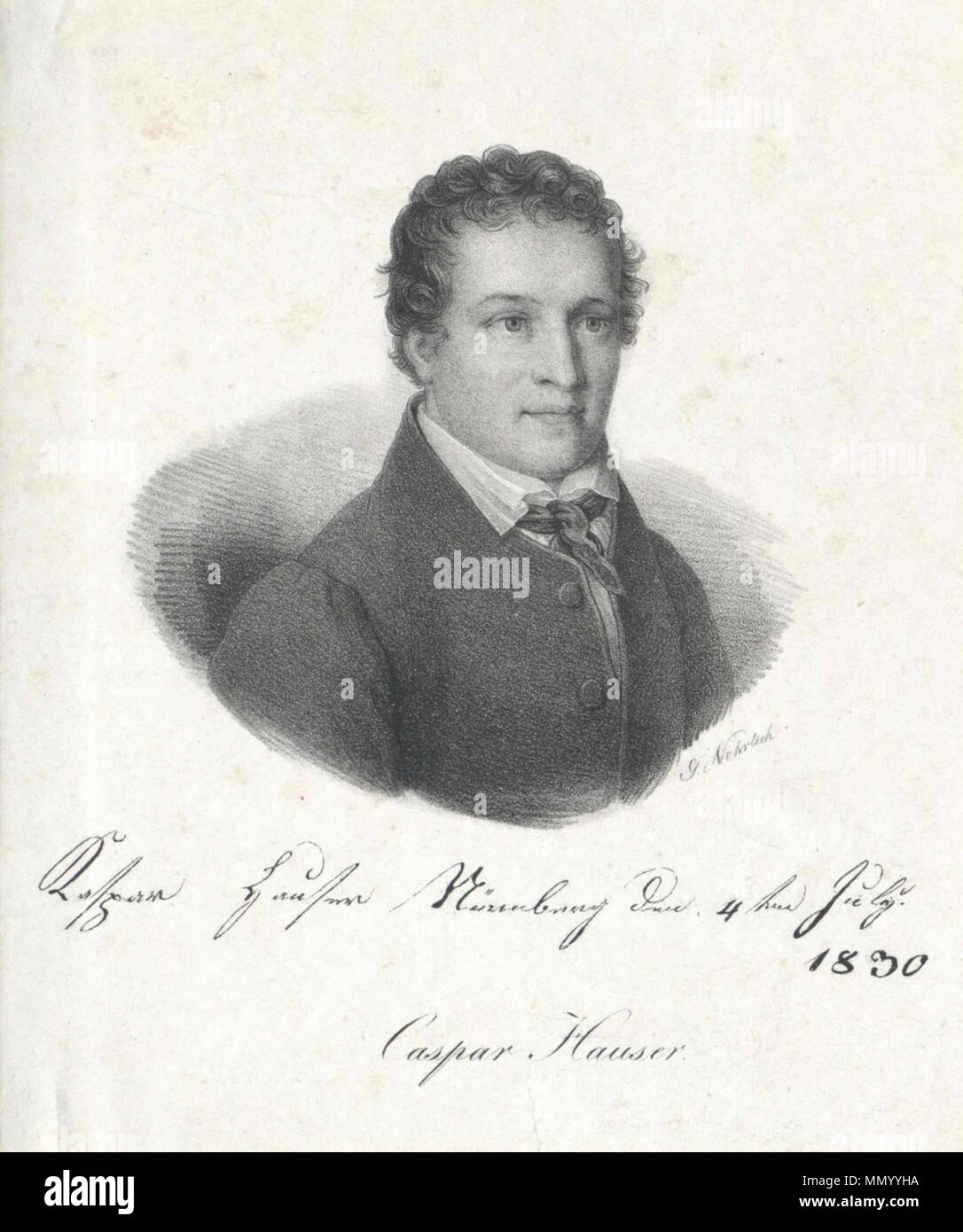 . Deutsch: Portrait von Kaspar Hauser, 1812–1833. Kaspar Hauser Karlsruher Unterhaltungsblatt 1835 Stock Photo