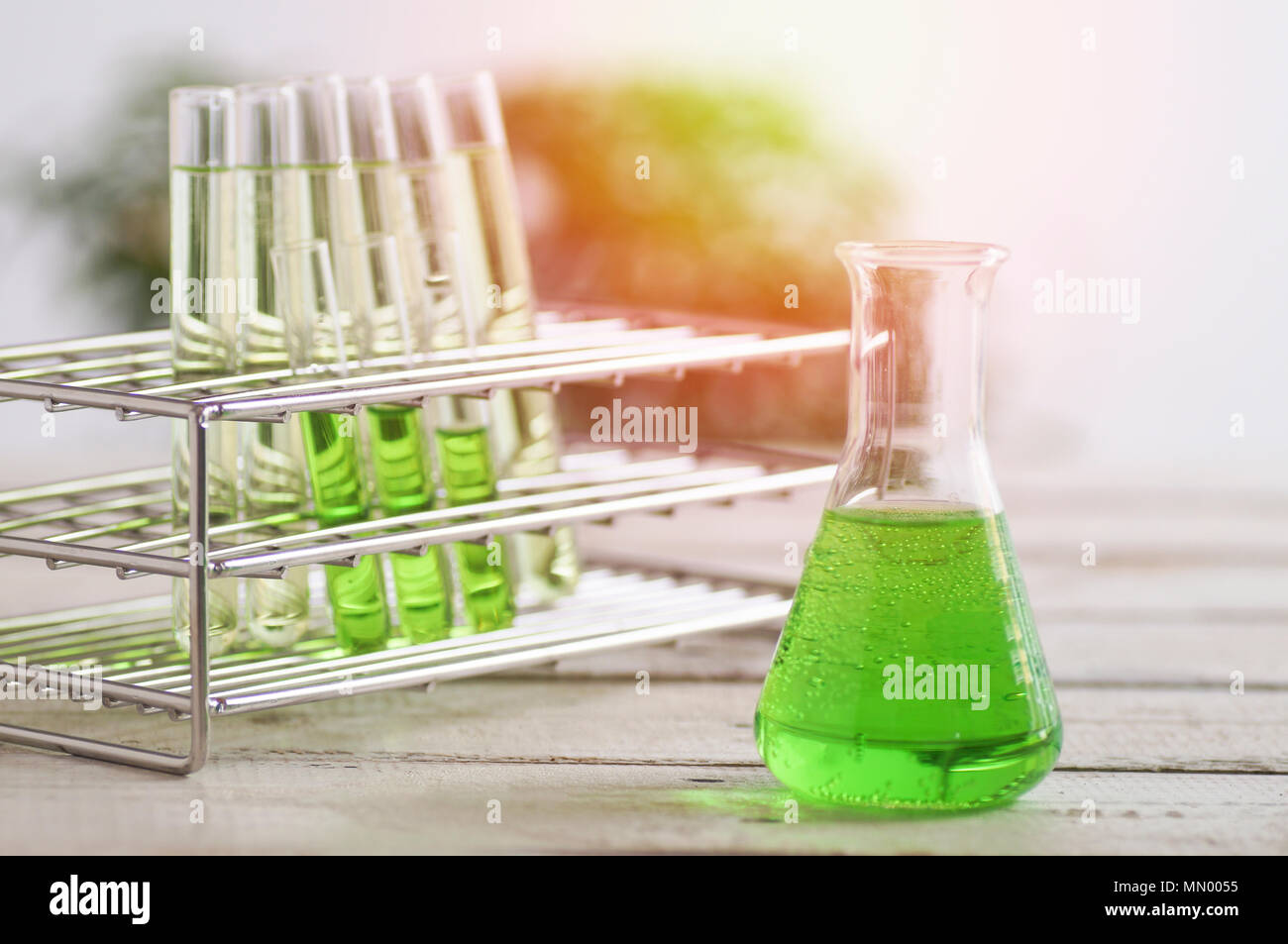 scientific experiments,  Laboratory equipment and  test tubes- science concept Stock Photo