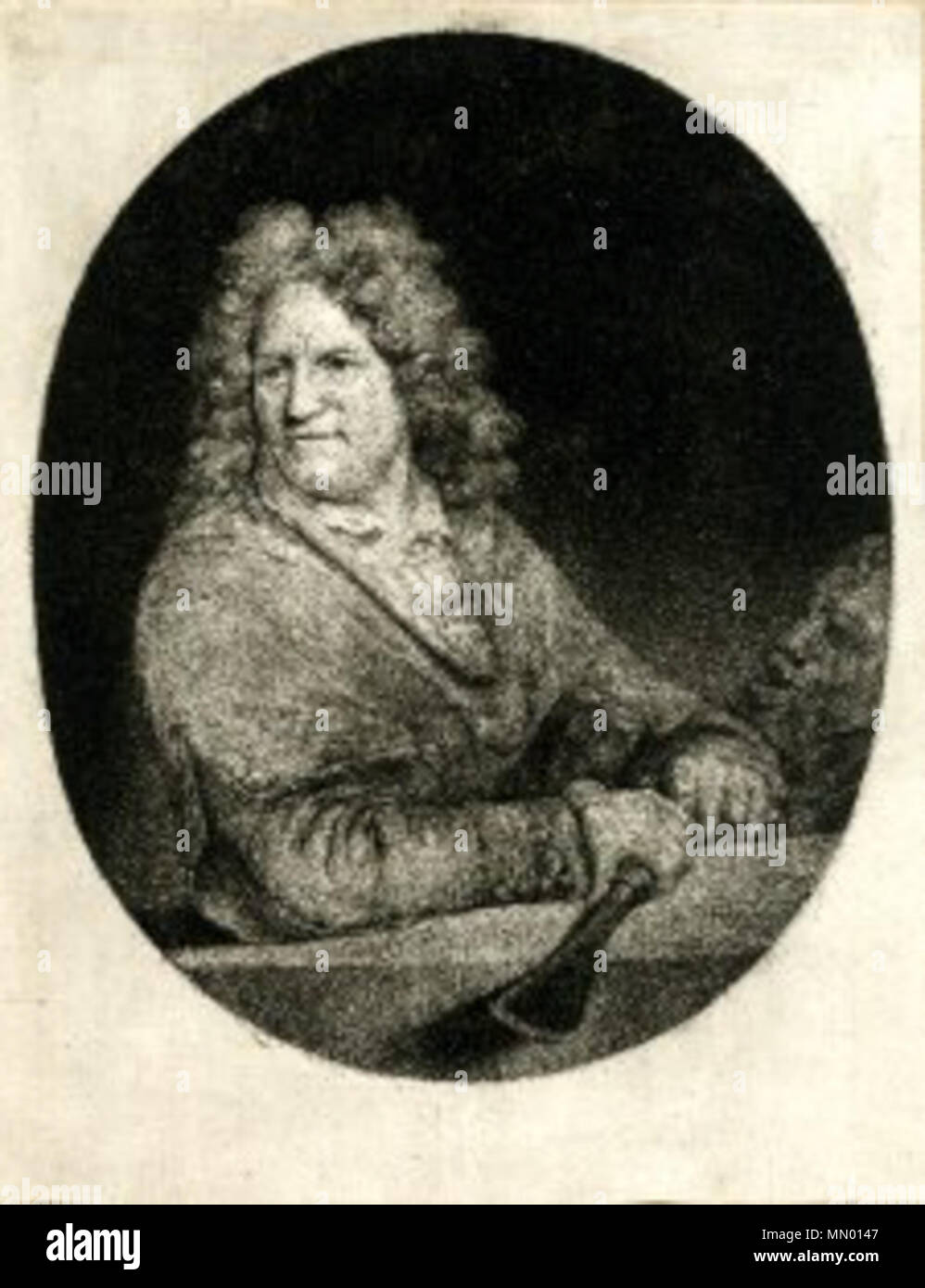 .  English: Portrait of Dutch sculptor and woodworker Hendrik Noteman, by Jacob Gole  . based on a painting by Aert de Gelder from 1698. Hendrik Noteman - Jacob Gole Stock Photo