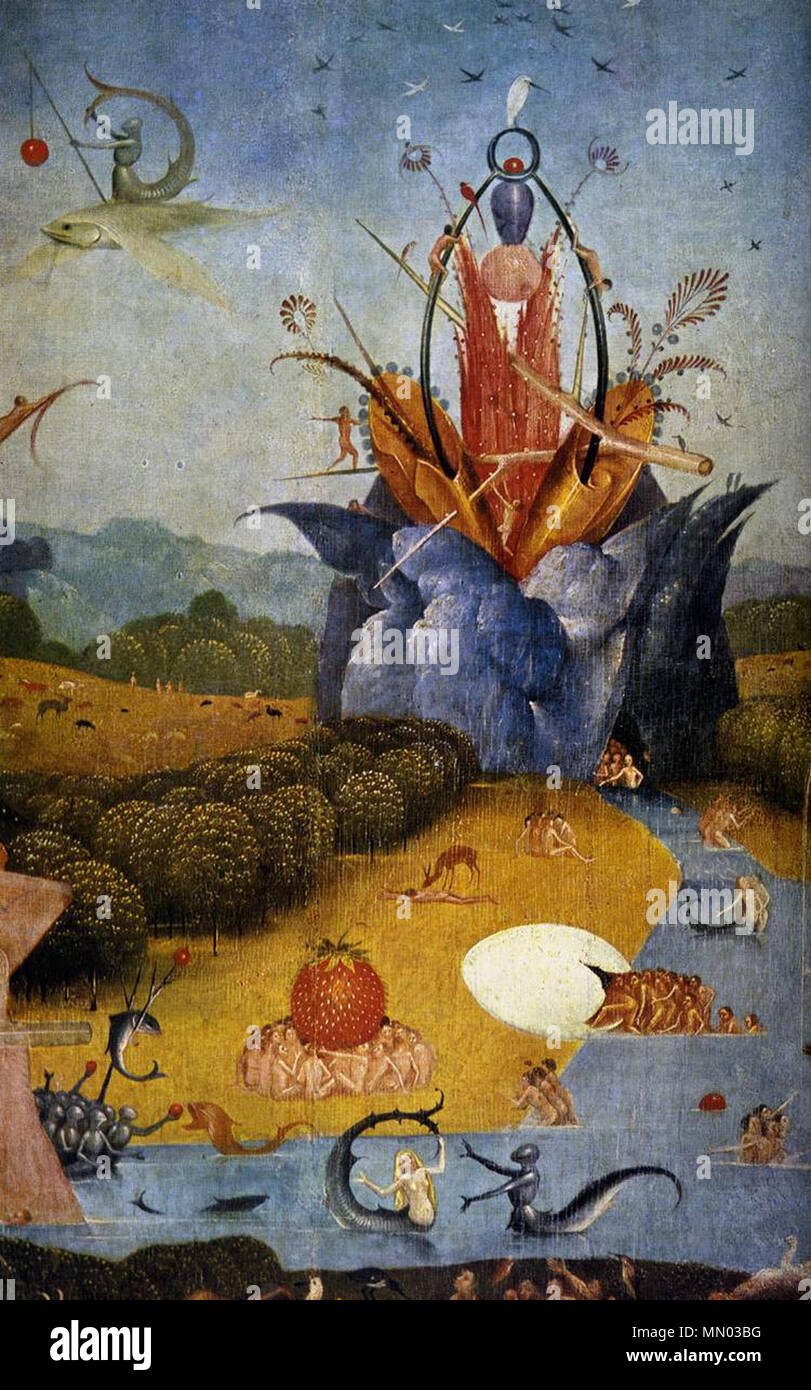 The Garden of Earthly Delights [detail]. between 1480 and 1505. Hieronymus Bosch - Triptych of Garden of Earthly Delights (detail) - WGA2508 Stock Photo