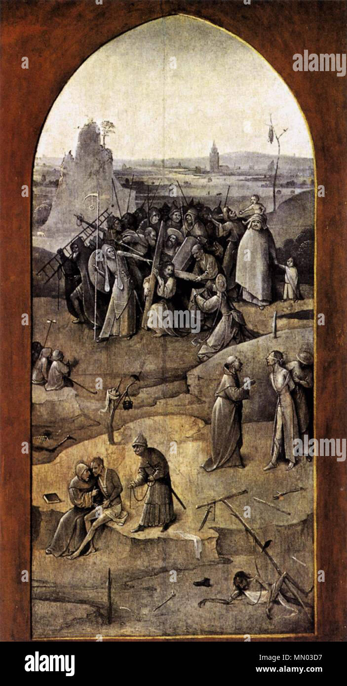 . Outer right wing of a triptych depicting The Temptation of Saint Anthony.  Christ Carrying the Cross. Between 1495 and 1515. Hieronymus Bosch - Triptych of Temptation of St Anthony (outer right wing) - WGA2605 Stock Photo