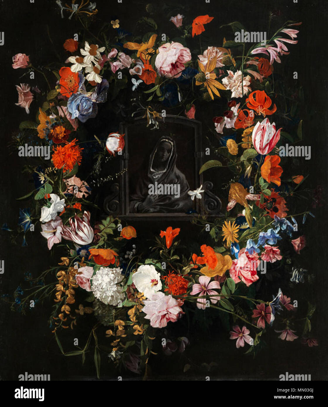 English: Madonna in a flower garland . between 1636 and 1679 ...