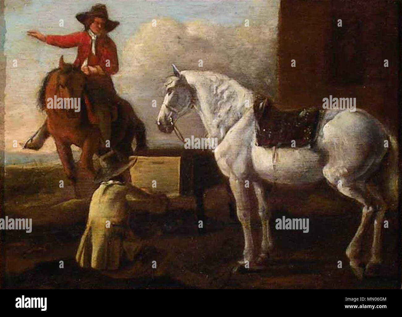 Young Artist Painting a Horse and Rider. second half of 17th century.  Abraham van Calraet - Young Artist Painting a Horse and Rider - WGA3787  Stock Photo - Alamy, image size:1300x1024