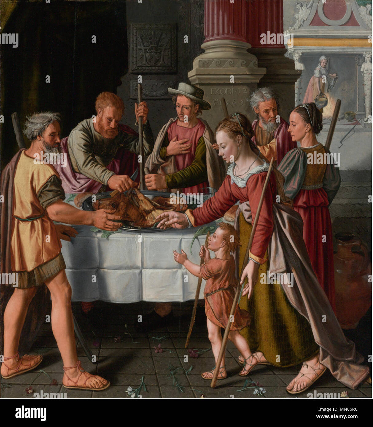 The first Passover feast. 1563. Huybrecht Beuckelaer - The first Passover feast Stock Photo