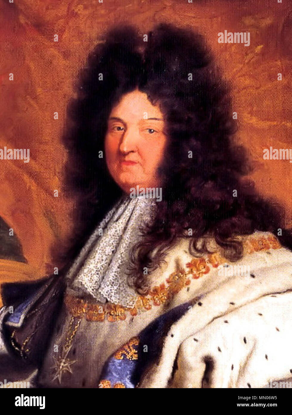Louis XIV en costume de sacre (detail). 1701. Hyacinthe Rigaud- Louis XIV;  Roi de France Stock Photo - Alamy