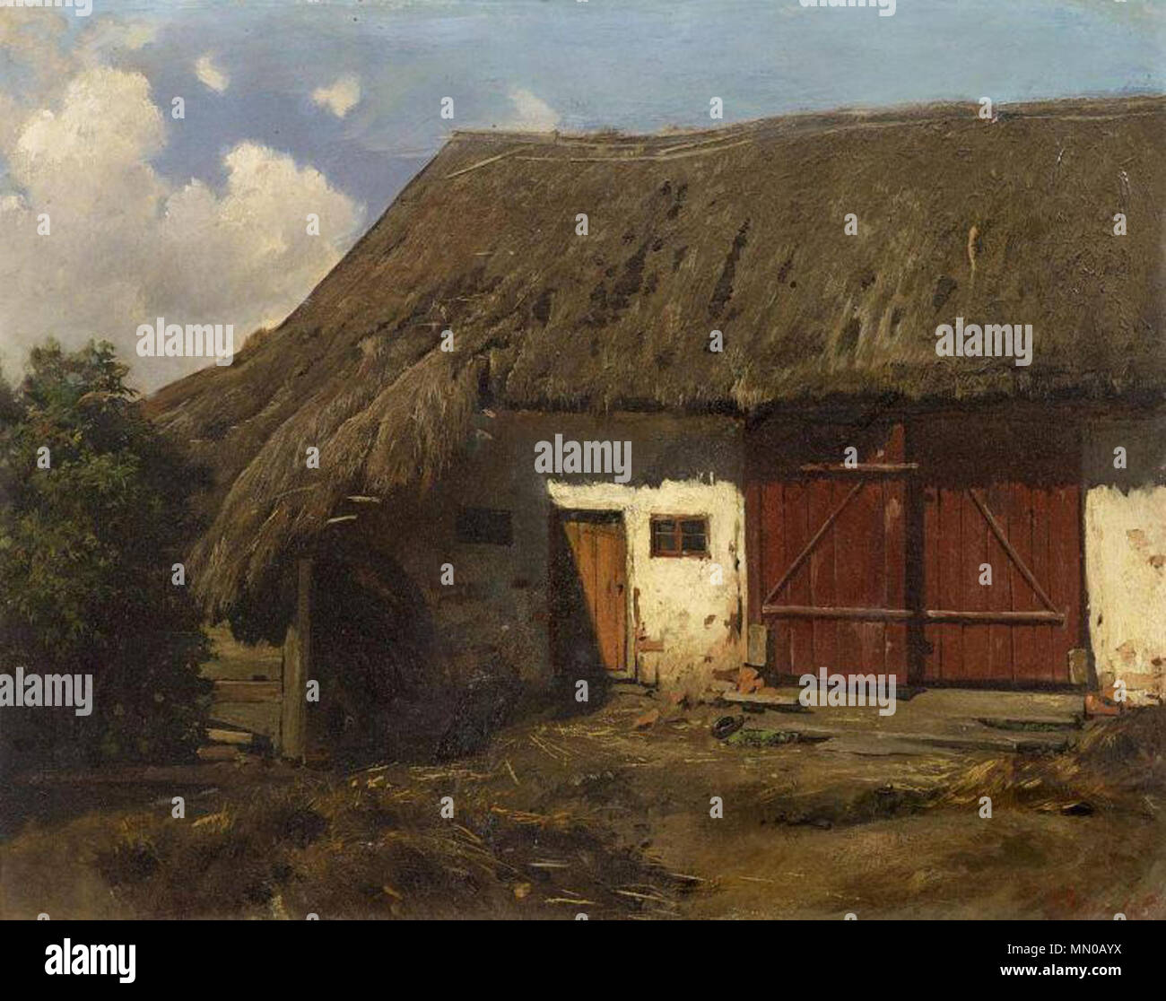 Strohgedeckte Scheune. 1860s. Adolf Eberle - Strohgedeckte Scheune Stock Photo