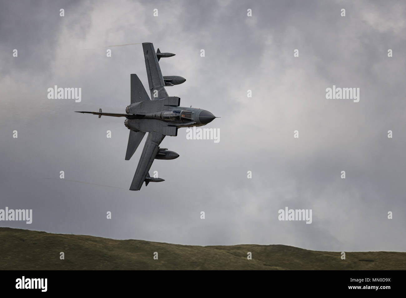 Royal air force Panavia Tornado captured in the Mach loop in Wales Stock Photo