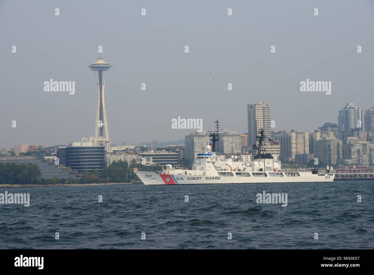 The Coast Guard Cutter Mellon sails past Seattle’s Space Needle during