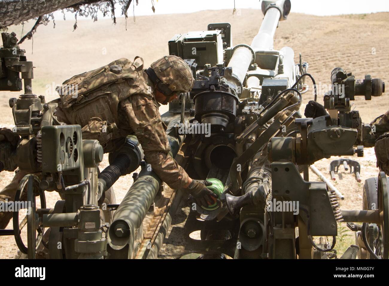 Pvt. Alpaslan Duzagadusmez, a cannon crewmember in 1st Platoon, Archer Battery, Field Artillery