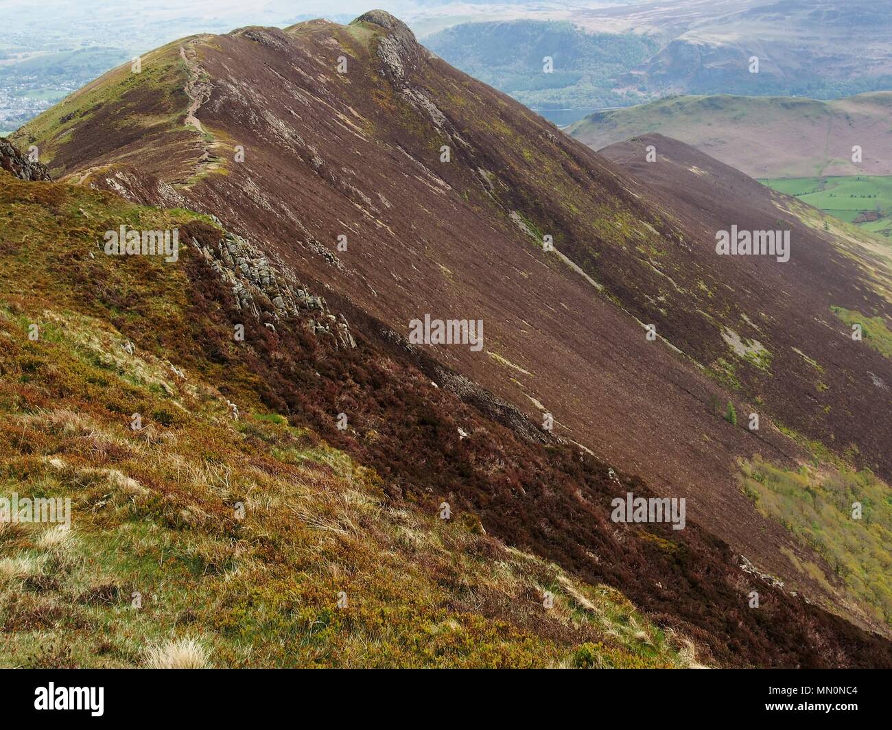Ridge route to Causey Pike from Scar Crags, Lake District National Park, Cumbria, United Kingdom Stock Photo