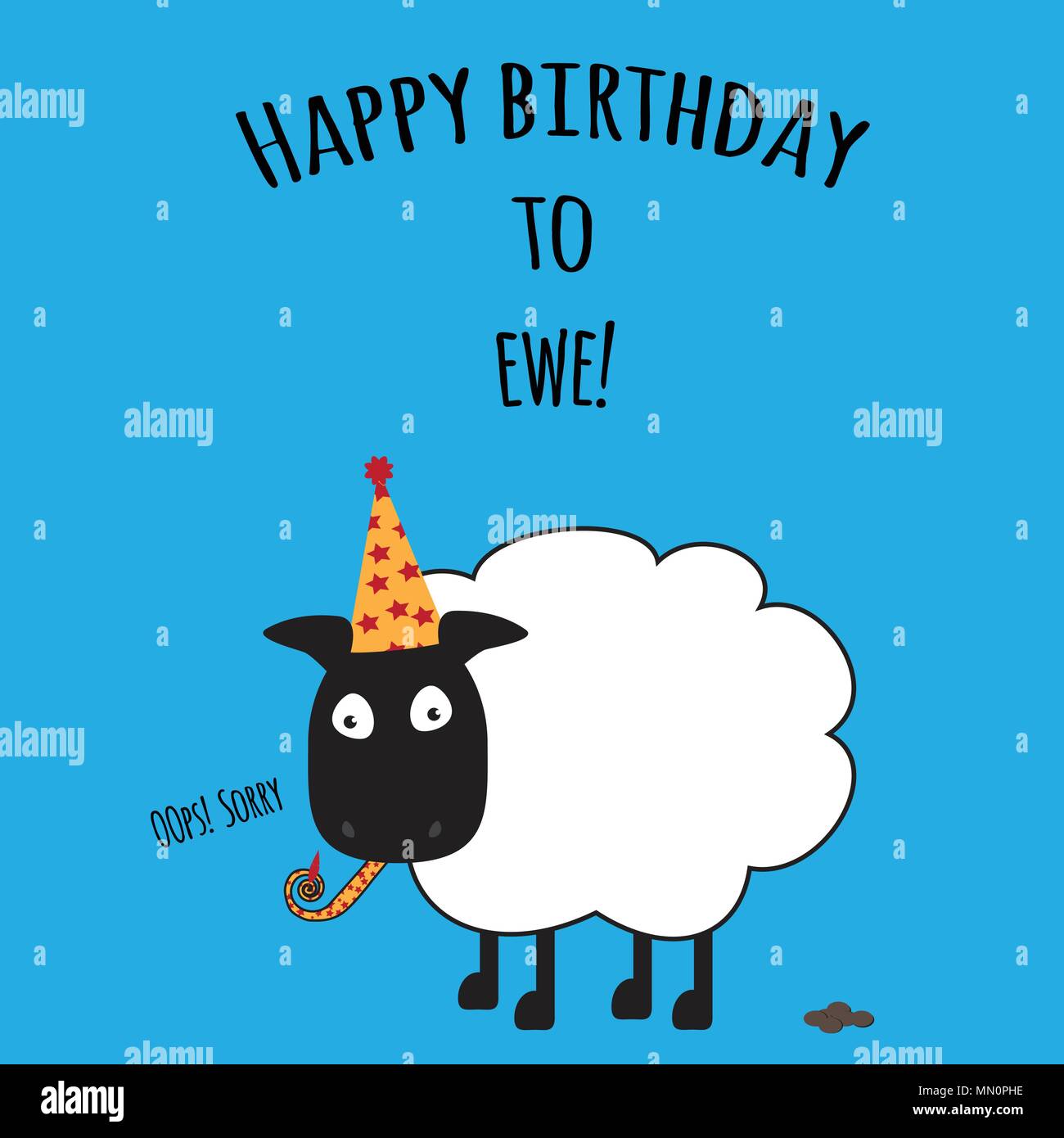 Birthday Card With Happy Birthday To Ewe With Cute Sheep Image Stock