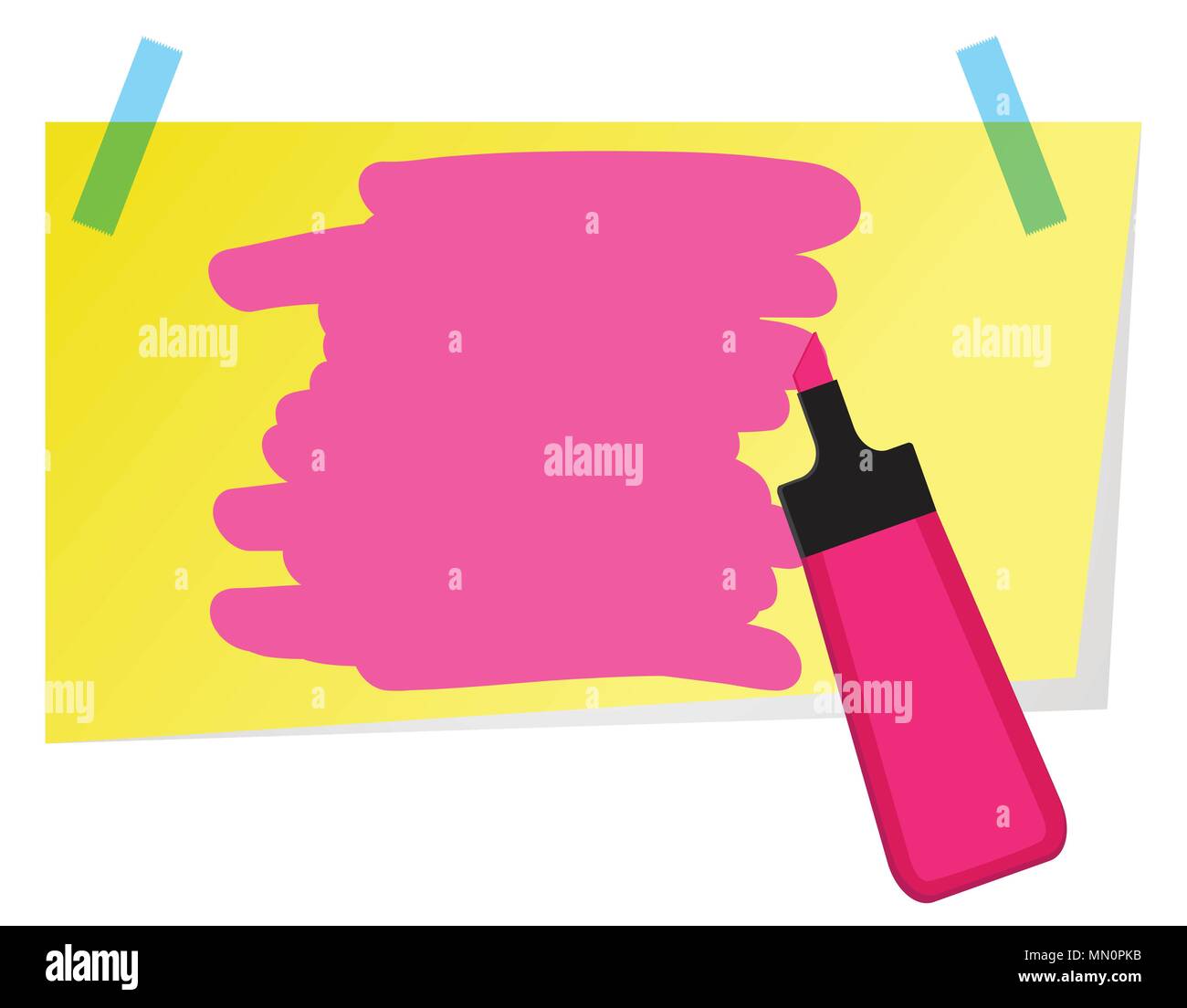 Sticky note with pink highlighter pen and shading to highlight text