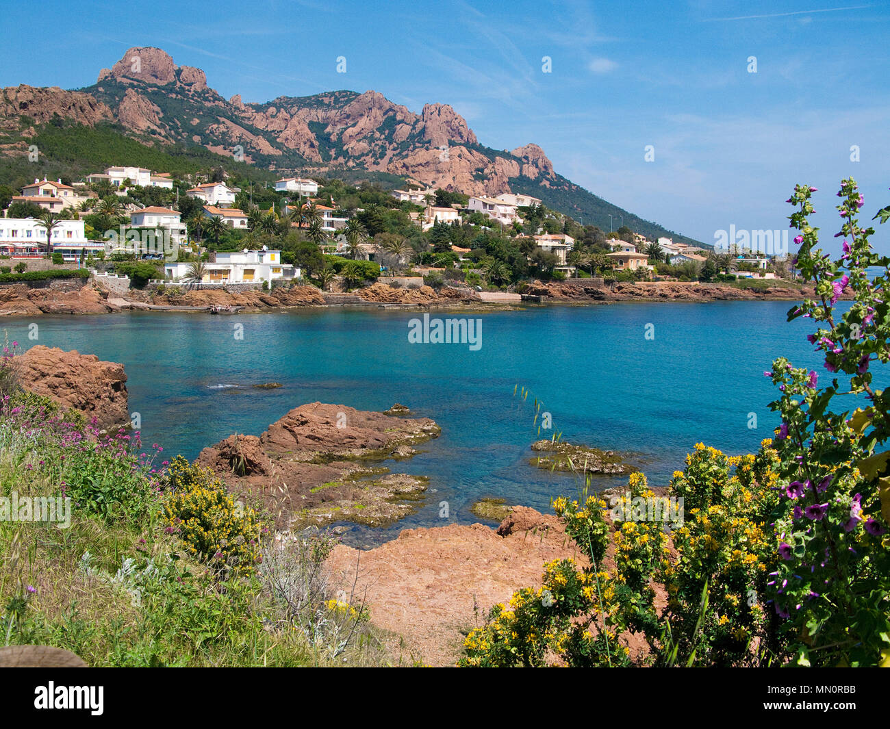 Bay of Anthéor and Estrel massif, district Agay, Cote d'Azur, Département Var, Provence-Alpes-Côte d’Azur, South France, France, Europe Stock Photo