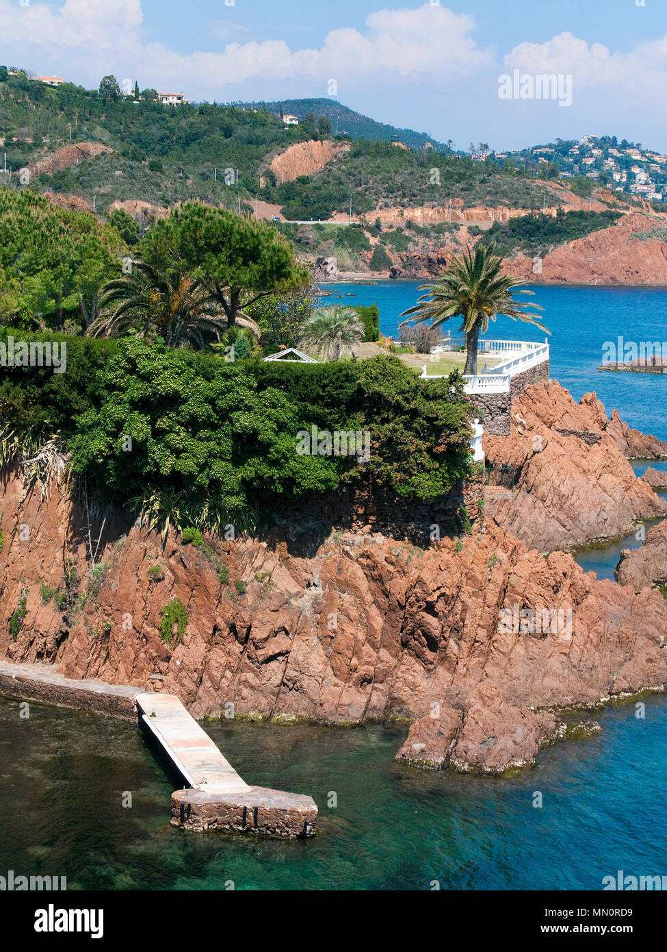 Small bathing bay at the rocky coast of Le Trayas, Esterel region, Departements Var, Alpes-Maritimes, South France, France, Europe Stock Photo