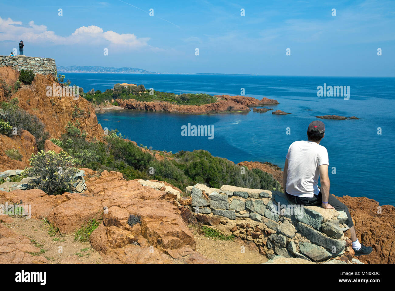 Pointe de l'observatoire, view point at the rocky coast, Esterel region, Departements Var, Alpes-Maritimes, South France, France, Europe Stock Photo