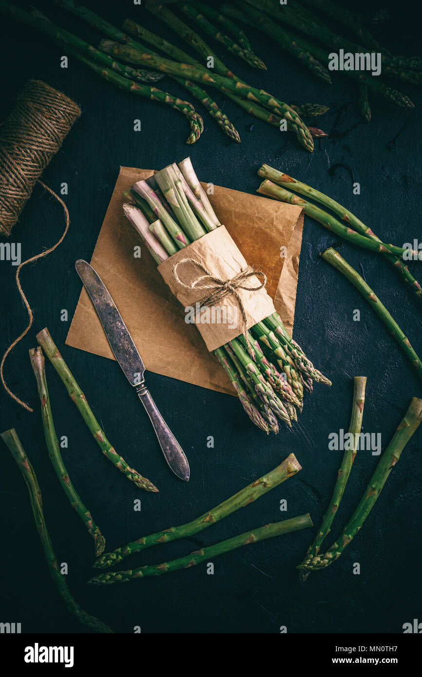 Bunch of green asparagus, top view, healthy food concept Stock Photo