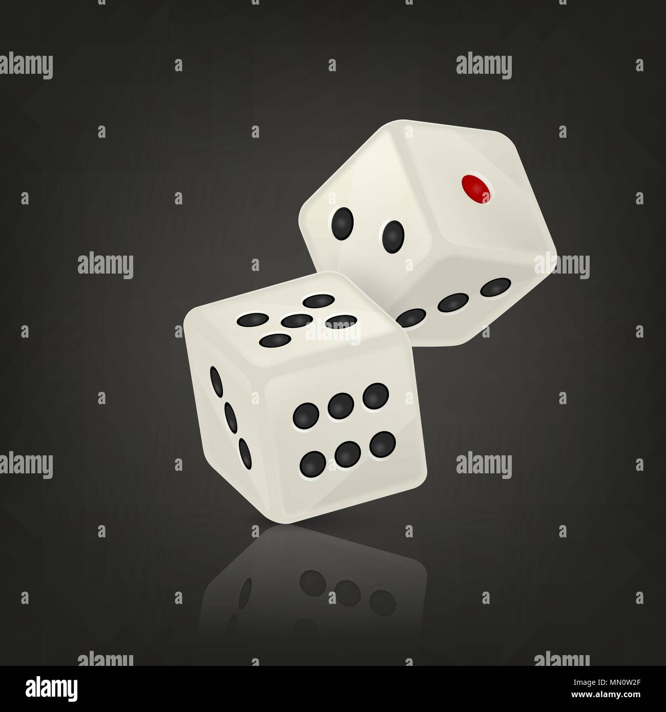Vector illustration of white realistic game dice icon in flight closeup