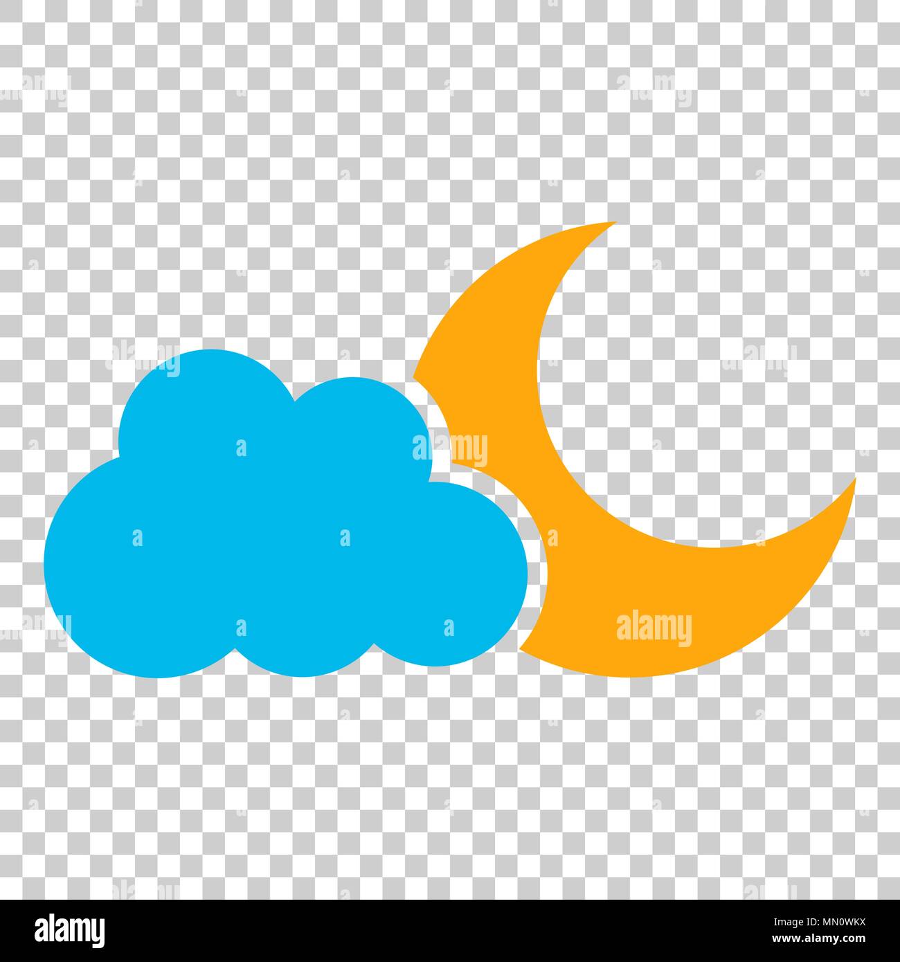 Moon and stars with clouds vector icon in flat style. Nighttime ...