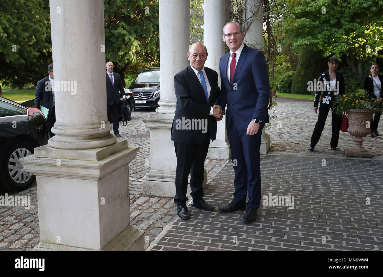 The T‡naiste and Minister for Foreign Affairs and Trade, Mr. Simon Coveney T.D (right) with French Minister for Europe and Foreign Affairs, Mr. Jean-Yves Le Drian at a meeting at Farmleigh House in Phoenix Park, Dublin . Stock Photo
