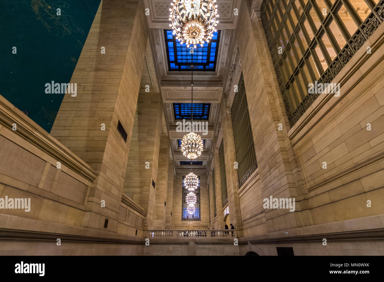 New York, US - March 28, 2018: Ceilings and chandaliers at the iconic Central Station in New York Stock Photo