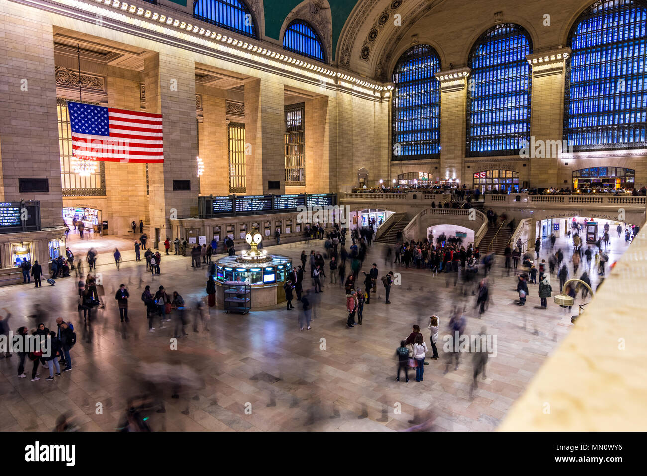 New York, US - March 28, 2018: Commuters and tourists during rush hour at the iconic Central Station in New York Stock Photo