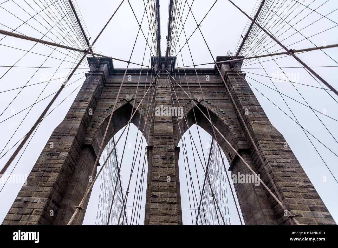 Brooklyn bridge arches and suspension wires Stock Photo