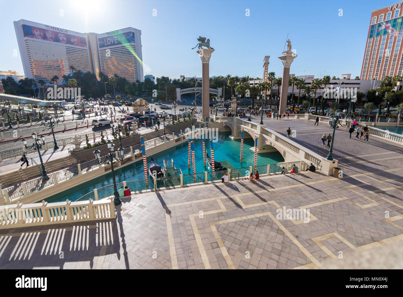 Las Vegas, US - April 27, 2018: Tourists visting the famous Venician hotel  in Las Vegas as seen on a sunny day Stock Photo