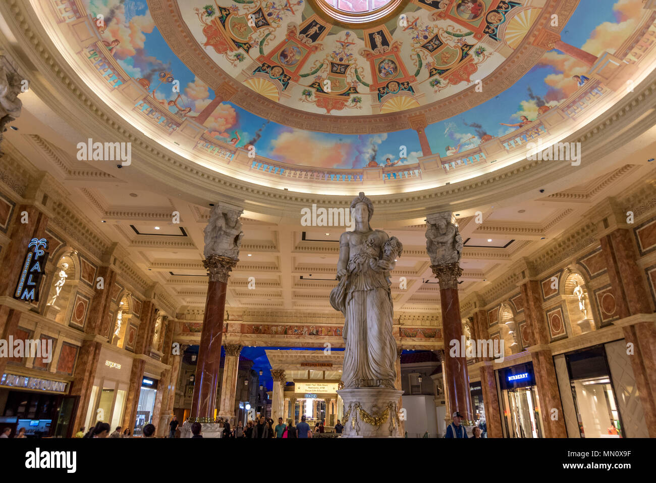 Las Vegas, US - April 28, 2018: The interior of the famous Forum shops in Ceasars palace hotel in Las Vegas Stock Photo