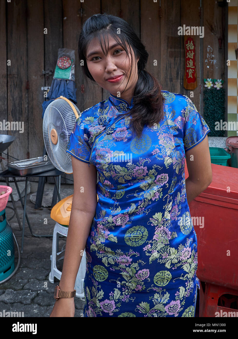 Portrait woman, traditional Chinese dress, Asian beauty, China Town, Thailand, Stock Photo