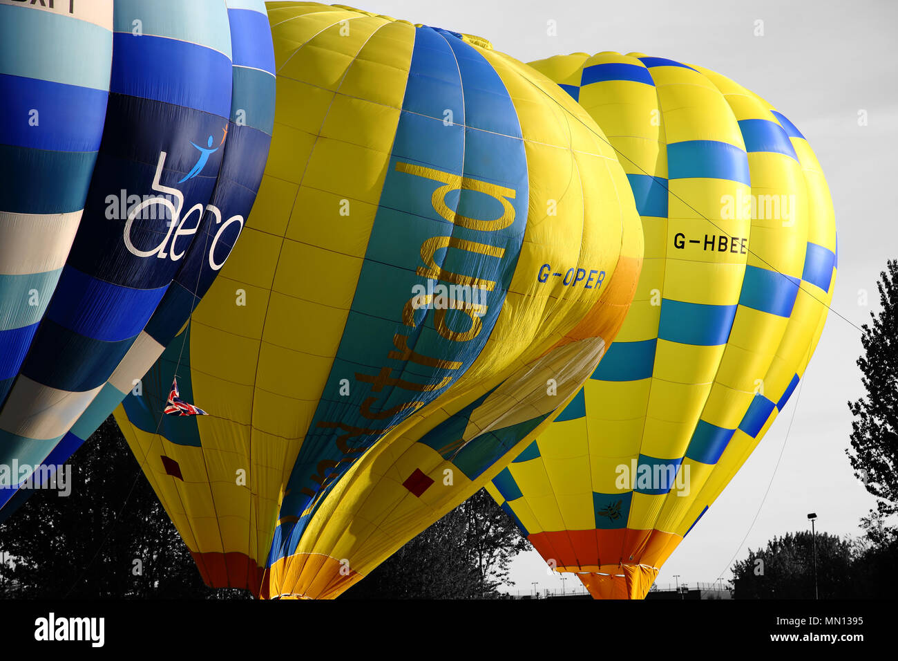Lindstrand balloon preparing to take off. Telford Balloon and Kite Festival, Telford Town Centre, Telford, Shropshire. United Kingdom. 12th May 2018 Stock Photo