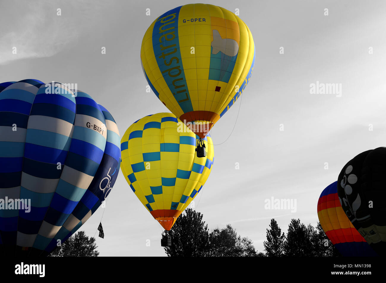 Lindstrand balloon taking off at Telford Balloon and Kite Festival, Telford Town Centre, Telford, Shropshire. United Kingdom. 12th May 2018 Stock Photo