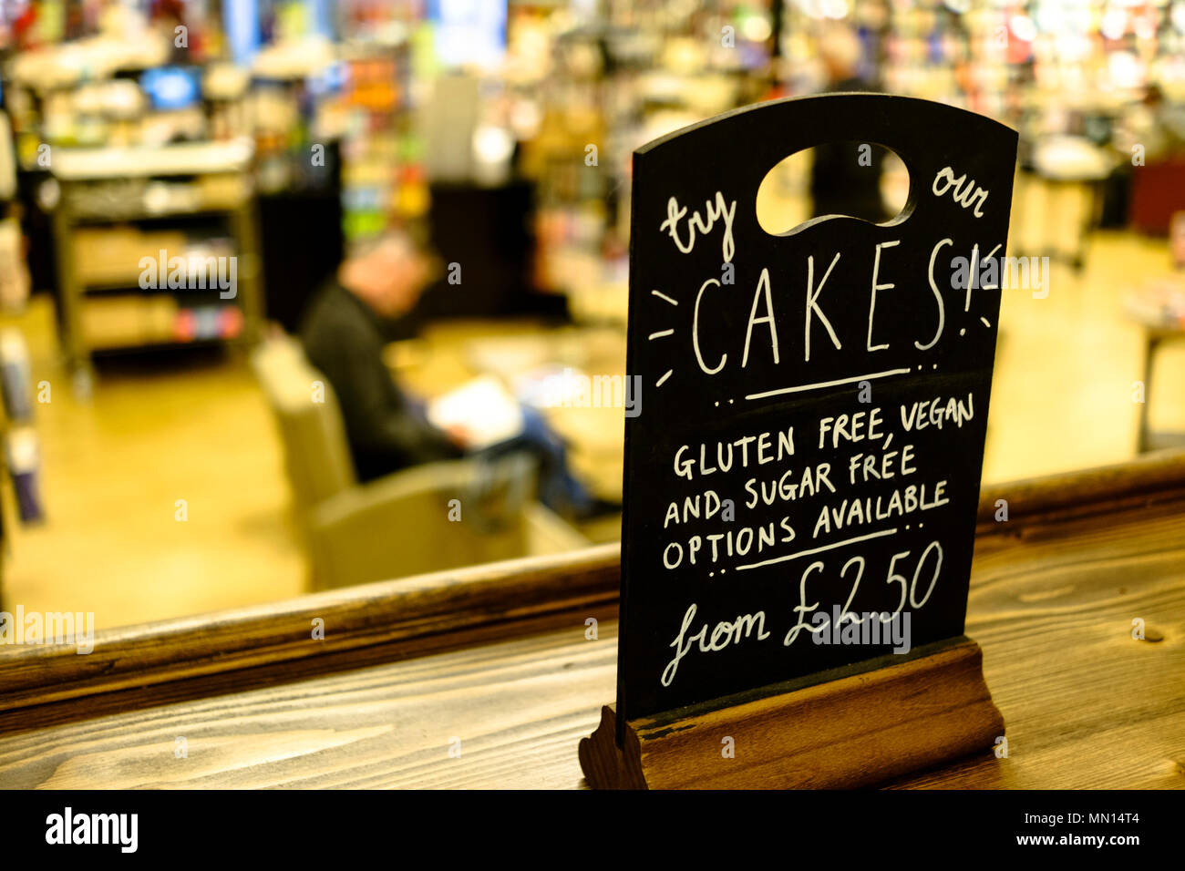 Cafe W in waterstones book shop. a cake sign Stock Photo